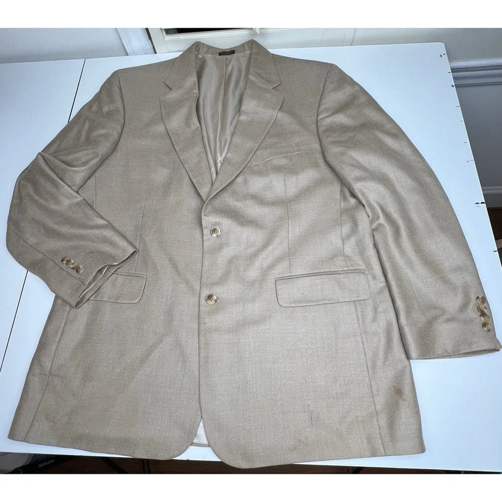 Meeting Street Men's Tan Silk and Wool Blend Tan Blazer 46L